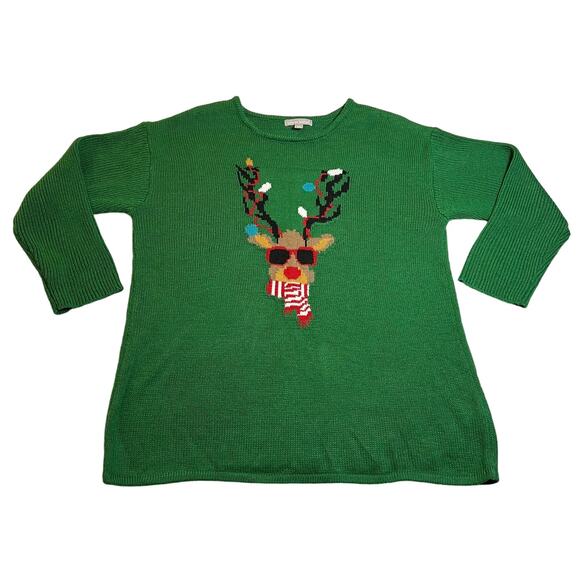 Woman Within Crewneck Reindeer Knit Stretch Ugly Christmas Sweater Size 18/20 - Picture 1 of 9